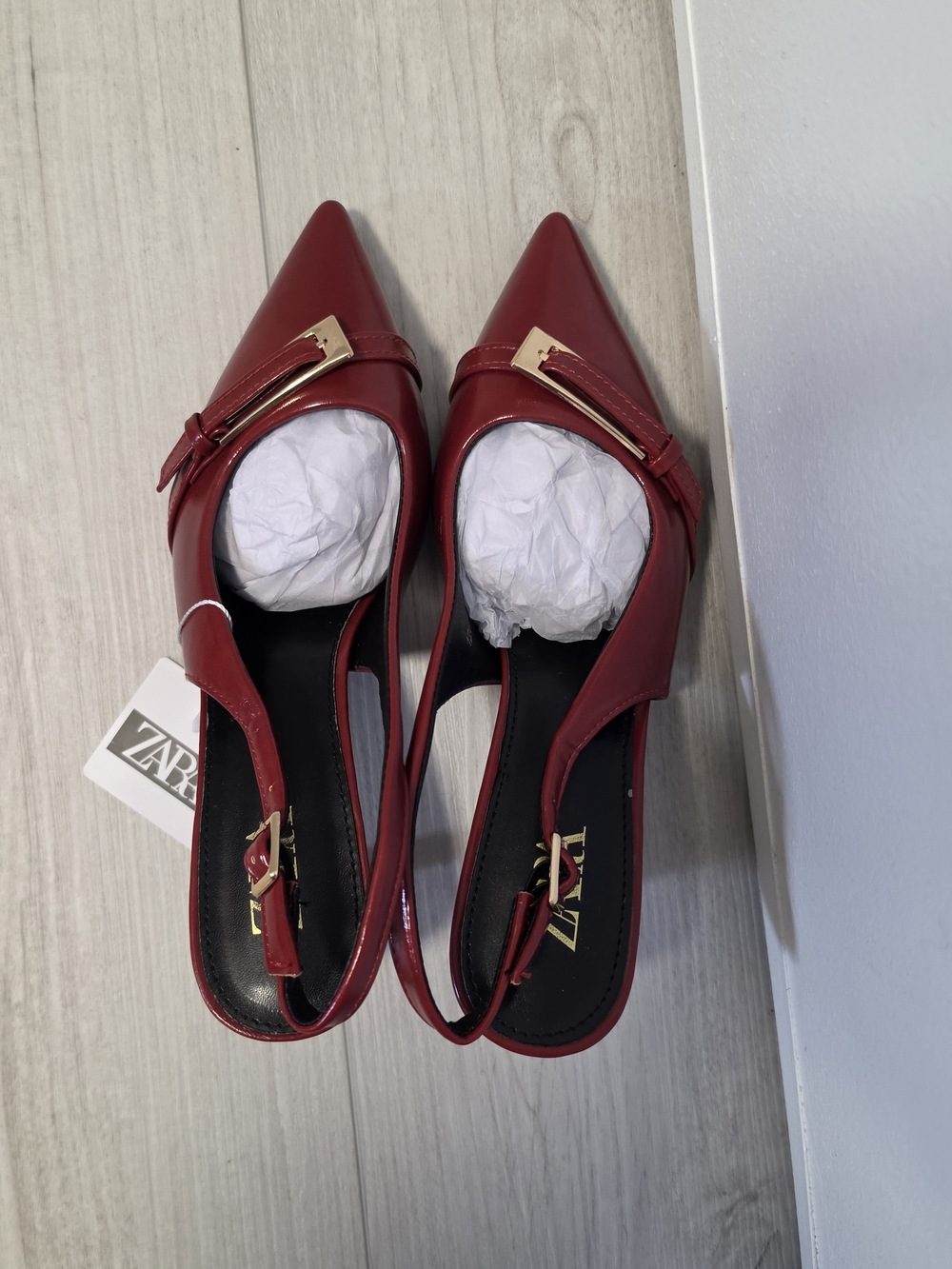 Zara Maroon Pointed Slingback Flats with Gold Accent